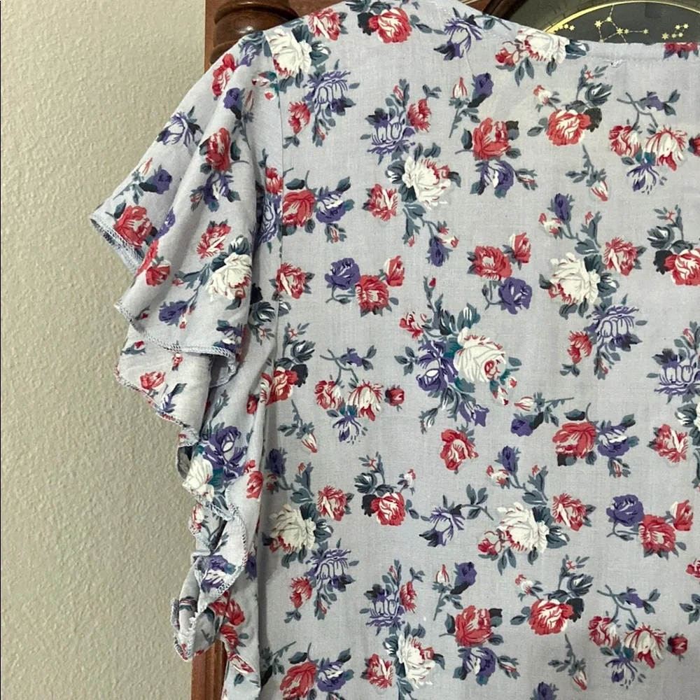 Suzanne Betro Blue Ruffled Cap Sleeve Blouse - Picture 4 of 8